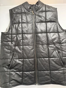 SANZZINI black leather quilted puffer vest full zip Men's 56 - Picture 1 of 5