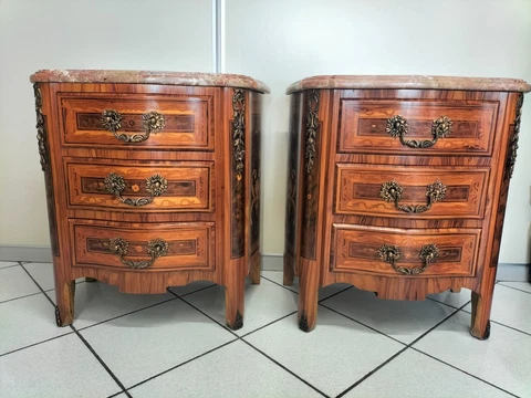 Couple Nightstands Baroque Inlaid Wood Brass Marble Bedside Table Briar Cover