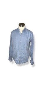 ETON Linen Band Collar Button Up Shirt Chambray Blue size L 41/16 - Picture 1 of 8