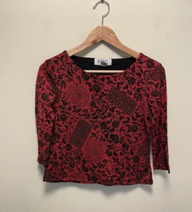 Vintage Alfani Womens Crop Top Petite XS Red Floral 3/4 Sleeve Whimsigoth 90s - Picture 1 of 6