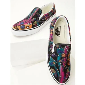 NWT Vans | Trippy Dip Classic Slip-On Shoes Black Multi Mushroom Skull Mens 8.5 - Imagen 1 de 8