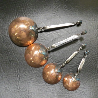 Conjunto de colher de medição de cobre feito à mão cabo de aço inoxidável rebites de cobre  - Imagem 1 de 2