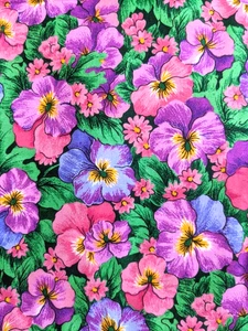 3 yds x 44"W Vtg Pansy Floral Pink Purple Cranston Cotton Fabric - Picture 1 of 7