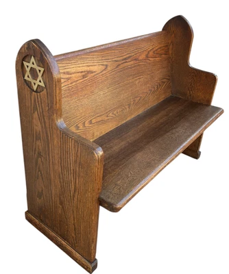Antiguo Banco Sinagoga Iglesia Banco Roble Macizo Neo Gótico Renacimiento Estrella de David M Foto 1 de 4