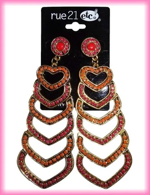 DE COLECCIÓN Y2K 90s RUE21 DIAMANTES DE IMITACIÓN CORAZÓN ORO GOTA PENDIENTES JOYERÍA DE MODA NUEVOS CON ETIQUETAS Foto 1 de 4