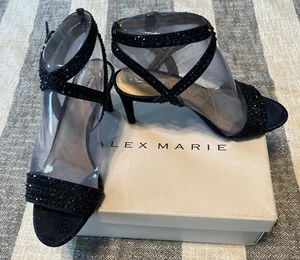 Alex Marie Navy Rhinestone Ankle Strappy Heels Women Size 7.5 M - Picture 1 of 12