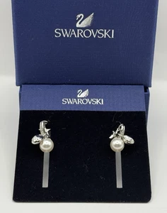 Swarovski Pearl Star Crystal Drop Earrings 5135659 W/ Box Silver Tone - Picture 1 of 6