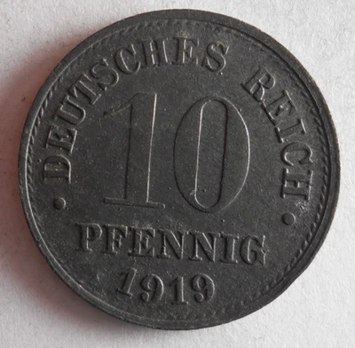 1919 GERMAN EMPIRE 10 PFENNIG - High Grade Coin - FREE SHIP - German Bin #5 - Image 1 of 2