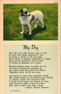 Cartolina poesia My Dog di Ruby Altizer Roberts lino circa 1930-1945 non pubblicata - Foto 1 di 2