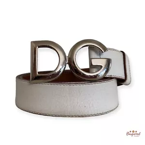 Authentic Dolce&Gabanna White Leather Silver Logo Buckle Belt Size 95/38 - Picture 1 of 12