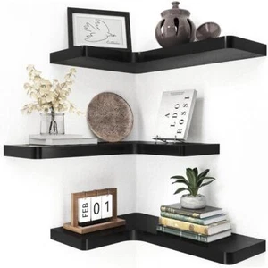 Cubilan Decorative Shelving 16" x 11.4" x 1" Corner Floating Shelves in Black - Picture 1 of 5
