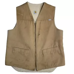 Vintage Carhartt 6SVT Tan Work Vest Sherpa-Lined Zip Front Men's Large Tall - Picture 1 of 7