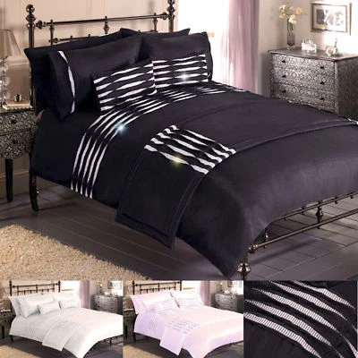 "Durban" Duvet Quilt Cover Bedding Set Luxury Diamante , Single Double King