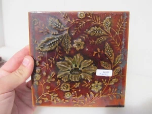 Antique Ceramic Tile Vintage Floral Art Nouveau Flowers Old Leaf Victorian Leaf - Picture 1 of 14