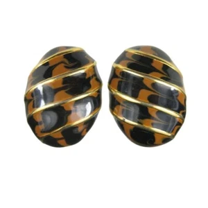 Edwin Perlen Ohrringe CLIP ON goldfarben Vintage Marmor Emaille oval Streifen - Bild 1 von 7