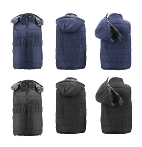 Men's Fleece Lined Zipper Vest Quilted Puffer Packable With Removable Hood - Picture 1 of 9