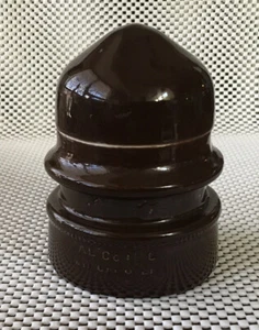 RARE VINTAGE LARGE BROWN PORCELAIN INSULATOR ~ AL CO INC PAT PEN ~ 5.25" ~ GREAT - Picture 1 of 10