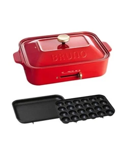 BRUNO Compact Hot Plate Red BOE021-RD AC100W Grill Takoyaki Okonomiyaki - Picture 1 of 4
