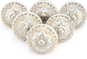 Rasiya Art Kitchen Cabinet Knobs - Indian Handmade Ceramic Dresser Pull Handle K - Picture 1 of 12