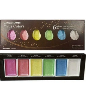 Kuretake Gansai Tambi Watercolour Paints 6 Pearl Colours Color Japanese UK STOCK - Picture 1 of 4