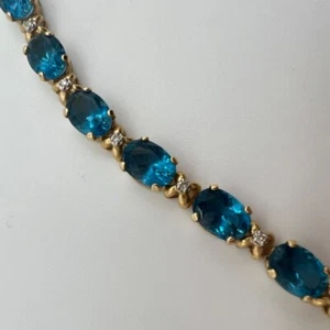 14KT yellow gold, topaz & diamond tennis bracelet (9.7gtw) - Picture 1 of 17