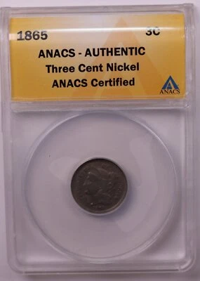 1865 3 Cent Copper Nickel., ANACS Verified., Store #1661 - Image 1 of 4