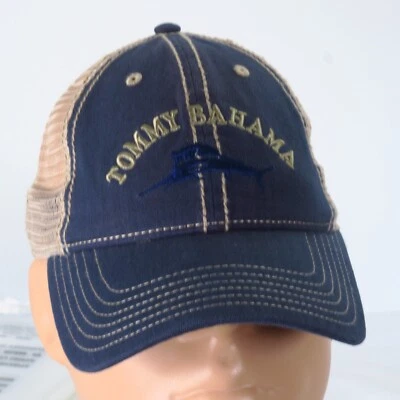 Tommy Bahama Cool Operator Blue Hat Beige Mesh Back Strapback Hat Cap Beach Chil - Image 1 of 4