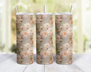 Pink Roses Painted Style Stainless Steel Skinny 20Oz Tumbler With Lid & Straw - Picture 1 of 6