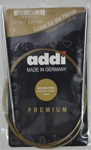 Addi Circular Knitting Needle 100cm x 3.25mm, Smooth White Brass Tips, Gold Cord - Imagen 1 de 1