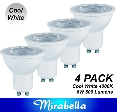 4 x 6W 240V GU10 LED Downlight Globes Bulbs 4000K Cool White 500Lm Mirabella - Image 1 of 4