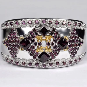 Womens Gemstone Cuff Wide Bangle Bracelet 925 Sterling Silver Real Garnet - Picture 1 of 4