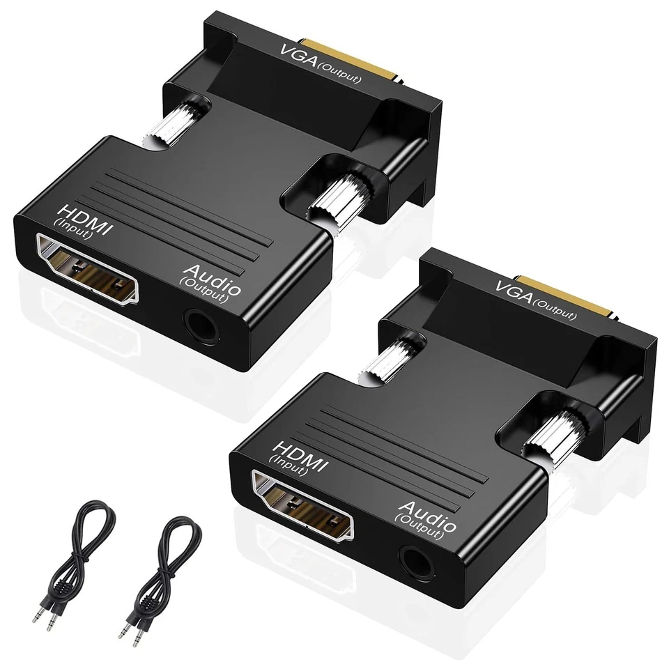 2 Stücke HDMI auf VGA HDMI VGA Adapter mit 3,5mm Klinkenstecker für PC Laptop TV - Bild 1 von 4