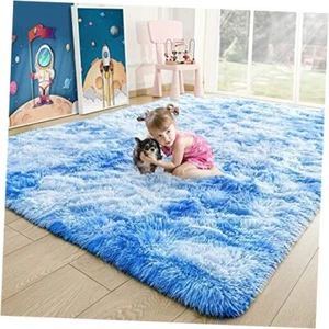 Soft Fluffy Bedroom Rugs, Shaggy Area Rug for Kids Room Girls 4 x 6 Feet Blue - Picture 1 of 7