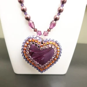 Tarina Tarantino necklace Secret Crush purple heart Lucite beads Swarovski - Picture 1 of 11