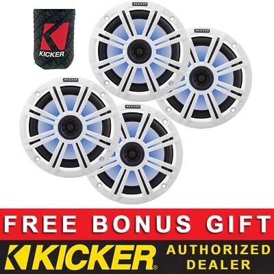 KICKER OEM REPLACEMENT 8" COAXIAL BOAT/MARINE LED SPEAKERS 4OHM WHITE 2 PAIRS - Image 1 of 4