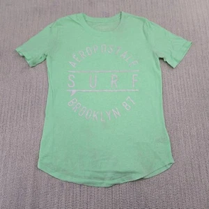 Aeropostale Shirt Womens Small Teal Green Short Sleeve Spell Out Graphic - Picture 1 of 10