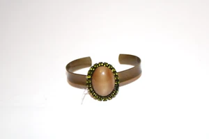 Liz Palaciaos Bracelet antique gold tone thin cuff Rhinestone green ladies - Picture 1 of 3