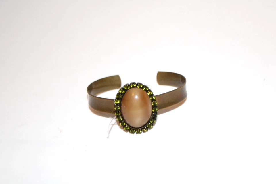 Liz Palaciaos Bracelet antique gold tone thin cuff Rhinestone green ladies - Image 1 of 3