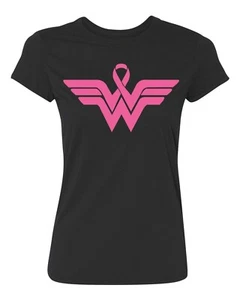 Logo rosa nastro supereroe - T-shirt donna supporto consapevolezza cancro al seno - Foto 1 di 24