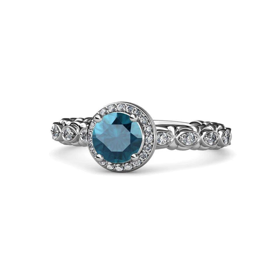 Round London Blue Topaz Diamond Women Halo Engagement Ring 14K Gold JP:84357 - Image 1 of 1