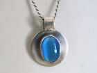 Sterling Silver Pendant Oval Blue Tiger Eye And 18 In Chain 99G 3087
