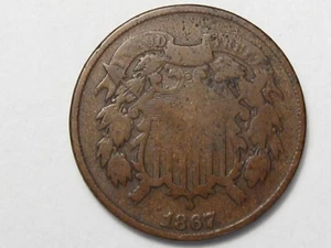Better-Date 1867 US Two Cent Coin. 2¢. #35 - Picture 1 of 6