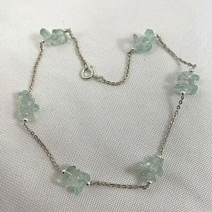 Handgefertigt ~ Sterlingsilber .925 Aquamarin Chip 9 3/4" Fußkettchen Fußkettchen - Bild 1 von 6