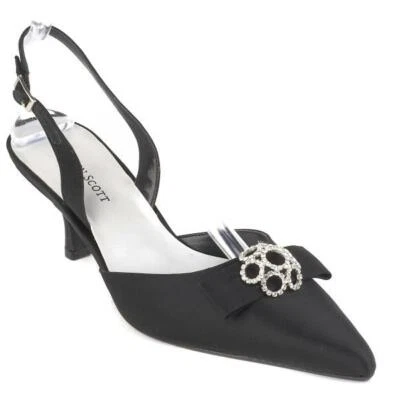 New KAREN SCOTT Women Rhinestone d'Orsay Blk Satin Dress Slingback Heel Sz 8.5 M - Image 1 of 3