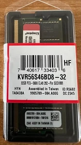 Kingston 32GB DDR5 5600 MHz SO-DIMM LAPTOP MEMORY P/N: KVR56S46BD8-32 "SEALED" - Picture 1 of 3