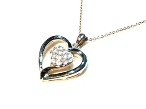 Bijou argent 925 collier  pendentif coeur détails strass  fermoir bouée necklace - Picture 1 of 3