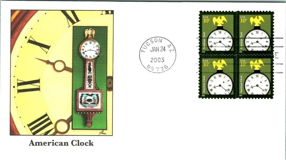 COLONIAL ERA AMERICAN CLOCK BALD EAGLE FLEETWOOD CACHET  2003  FDC UNADDR - Image 1 of 1