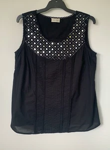 AUTOGRAPH COTTON MIRROR EMBELLISHED PLEATED BLACK TANK TOP SIZE 14 AU - Picture 1 of 2