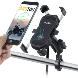 Auto Clamping Motorcycle Phone Mount Charger Wireless Qi & Usb Quick Charging 2 - Picture 1 of 12