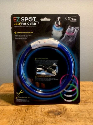 Pet Collar Blue EZ Spot LED By One Products- RECHARGEABLE- 3 Light Modes-NEW - Image 1 of 2